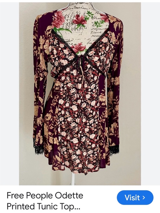 Free People Tops - Free People Floral Lace-Trim V-Neck Dress/ Tunic ..Burgundy, cream,and black
